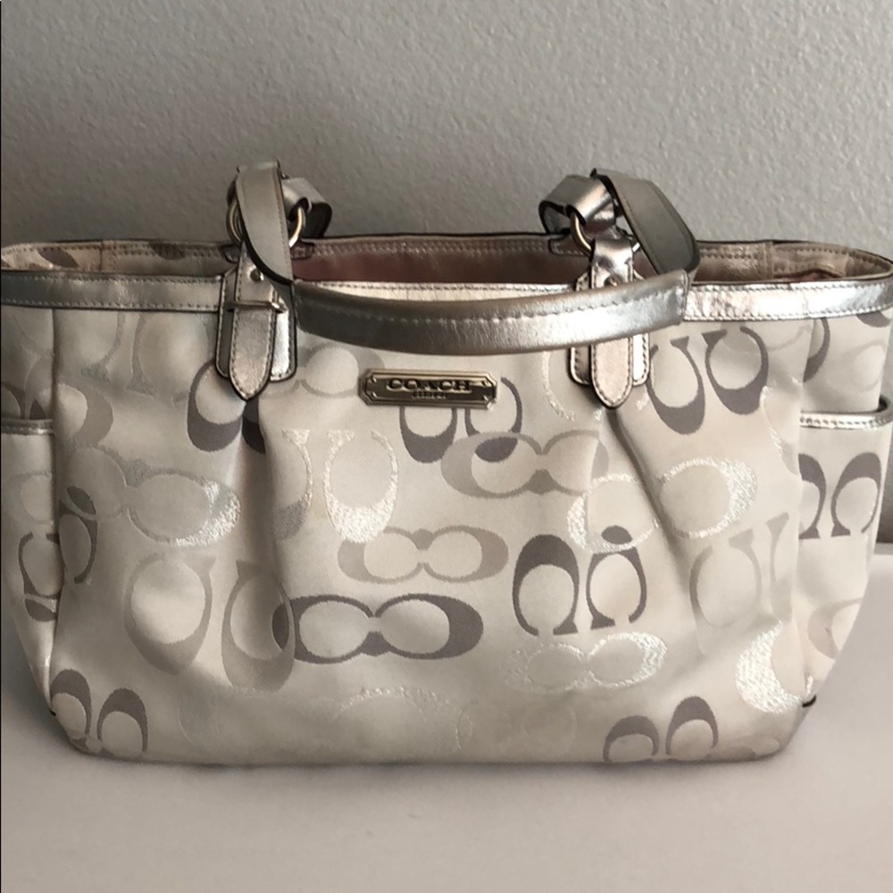White and silver Coach Purse
